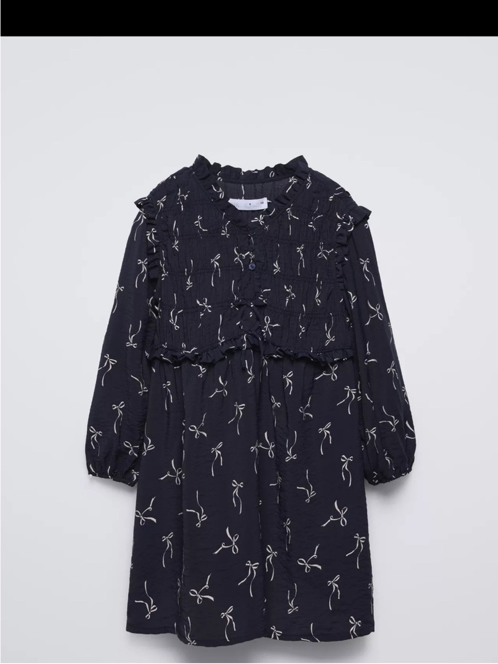 Zara girls Navy Bow Print Ruffle Dress size 10